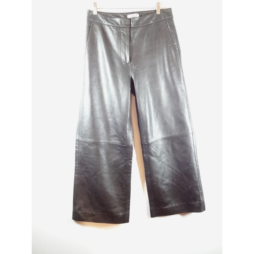 Just Female Wide Leg Leather Pants Womens 30 Black High Rise Cropped Minimalist